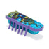 HEXBUG Nano toy robot bright blue and purple plastic body with scuba diver graphic, teal translucent base, and flexible legs in an angled view highlighting compact insect-like form for crawling play on white background