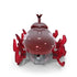 Red robotic beetle toy HEX BOTS in glossy plastic with smooth rounded shell, horned front and multiple moving legs, battery powered crawling design, rear view on white background.