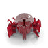 Red robotic beetle toy HEX BOTS with shiny plastic surface, curved oval body, extended horn and rotating leg mechanisms, motorized crawling function, isolated on white studio background.