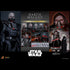 Hot Toys Darth Malgus figure feature collage shows black armor, alternate head displays, red LED lightsaber, light-up base, Force lightning effects, hands, and cape.