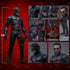 Hot Toys Marvel sixth-scale figure feature chart on a red hexagon background shows an 11.8-inch black armored figure, alternate faces, batons, hands, boots and display base.