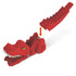 Hot Wheels City Nemesis Dino Launcher partially disassembled with a detachable red tail piece above the dinosaur body, designed to snap together for interactive car-launching play.