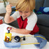 Child playing with Hot Wheels Mario Kart Chain Chomp Track Set at home, launching Donkey Kong kart with Mushroom Slam Launcher as spinning Chain Chomp obstacle moves on track.