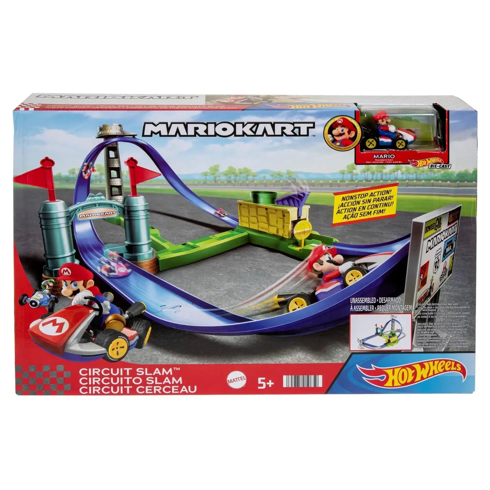 Hot Wheels Mario Kart Mario Rundkurs Trackset Hot Wheels Mario Kart Circuit Slam Track Set – Maziply Toys
