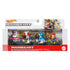 Hot Wheels Mario Kart 4-pack front package shows Waluigi, Toad, Light-Blue Yoshi, and Diddy Kong in detailed karts displayed in a clear box with racing artwork.