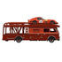 Ferrari 250 GTO transporter set displays the red metal Fiat 642 RN2 Bartoletti’s long open-frame profile with the streamlined 250 GTO secured above, presented cleanly against a plain white backdrop.
