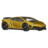 Hot Wheels Premium Lamborghini Gallardo LP 570-4 Superleggera diecast car, finished in metallic gold paint with smooth metal body, low-profile supercar shape, black wheels, and detailed front fascia on a clean white background.