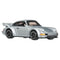 Hot Wheels Porsche 911 Carrera RS 3.8 diecast car in metallic silver metal with smooth sculpted body, classic coupe silhouette, black wheels, rear whale-tail spoiler, and clear windows, isolated on a white background.