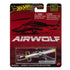 Hot Wheels Premium Pop Culture Airwolf helicopter package front with red card backing and clear plastic blister, displaying the Airwolf helicopter, bold series title, warning text, Mattel branding, and Metal/Metal collectible details.