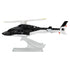 Hot Wheels Premium Airwolf helicopter side view showing a black die-cast metal fuselage, white tail boom, detailed cockpit windows, mounted rotor assembly, and clear display stand, photographed cleanly against a white background.