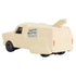 Rear angled view of beige Hot Wheels Dumb and Dumber 'Mutt Cutts' van, showing tail on roof, rear lights, black wheels, and side 'Mutt Cutts' Providence RI logo decal.