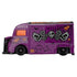 Hot Wheels Premium Citroën Type H side view displaying purple die-cast metal body, long rectangular van profile, black wheels, orange windows, and Nightmare Before Christmas skull and spiderweb graphics on a white background.