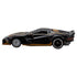 Hot Wheels Premium Quadra Turbo-R V-Tech side profile displaying sleek black body, gold lower trim, angular door sculpting, tinted windows, and oversized rear wheels for aggressive styling.
