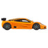 Side view of Hot Wheels 1995 McLaren F1 GTR die-cast model in vivid orange, featuring aerodynamic body lines, black rear wing, tinted windows, and detailed racing wheels on white background.
