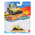 Hot Wheels RacerVerse Pixar toy car featuring Mike Wazowski in a bright yellow six-wheeled convertible, packaged with bold branding and illustrated racing background design.