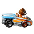Side profile view of Marvel Hot Wheels RacerVerse Rocket Raccoon diecast car, gray base with orange panels, silver accents, and two-tone black and orange wheels.