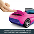 Barbie RC convertible toy car in bright pink with purple accents shown with an open trunk for accessory storage, highlighting interactive play design for kids.