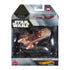 Hot Wheels Star Wars Starships Select packaging displaying the X-34 Landspeeder through a clear window, with branded graphics, model number, age rating, and visible tan and red vehicle details on the retail box front.