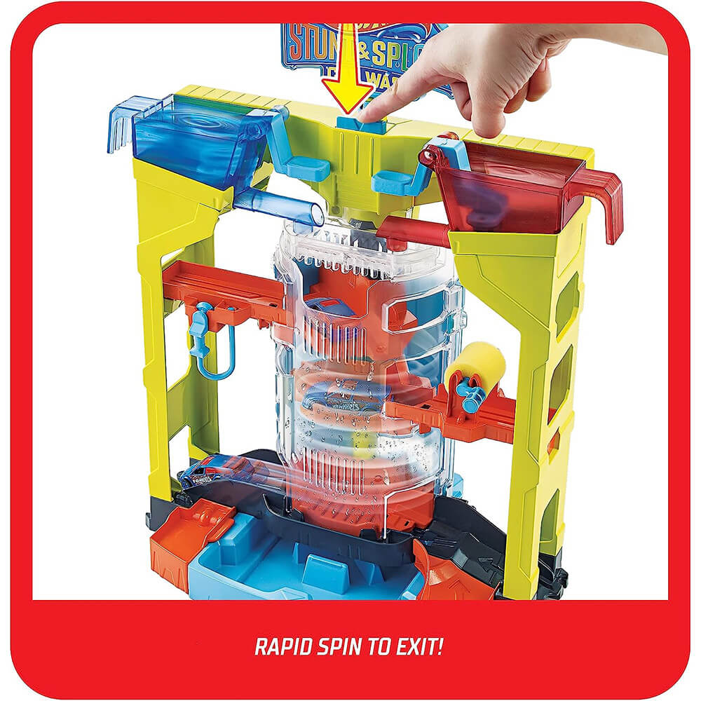 Hot Wheels Stunt & Splash Car Wash Playset spin to have the car exit'