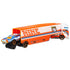 Hot Wheels Speedway Hauler transport vehicle side view featuring an orange and white hauler truck with blue accents, Hot Wheels number nine logo, and smooth rolling wheels on white.