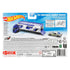 Hot Wheels Tall Order Hauler packaging back view with blue card backing, play feature diagrams, detachable trailer instructions, safety warnings, multilingual product text, certification icons, and Mattel branding.