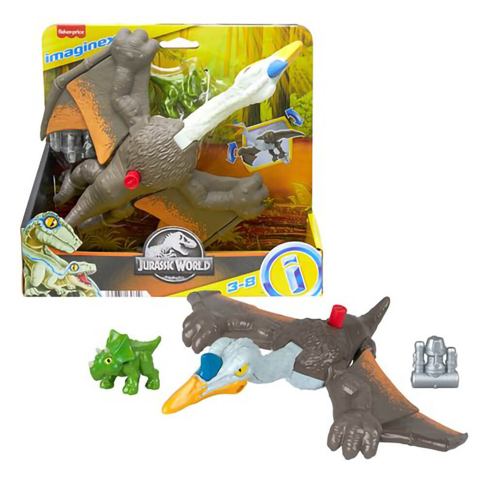 Imaginext Jurassic World Soaring Quetzal Figure packaging as well as figures removed from packaging