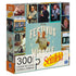 Seinfeld Festivus 300 piece puzzle glossy cardboard box featuring teal background with character collage and ‘It’s a Festivus Miracle’ text, rectangular packaging displayed on clean white background.