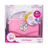 Disney Princess Style Chic Petites pink purse with silver emblem in packaging, including pretend accessories for dress-up and creative play, suitable for ages 3 and up.
