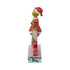 Side profile of Jim Shore "Merry Grinchmas" figurine showing the Grinch in Santa outfit leaning on the letters, with holiday detailing on the base.