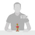 Scale image of 6.69-inch tall Grinch figurine in Santa suit with hands on hips, shown in front of silhouette for size reference; part of Jim Shore holiday line.