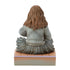 Rear view of Jim Shore Hermione figurine highlighting textured brown hair, grey pleated skirt, and hand-carved look with painted shading across the back of her robes.