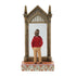 Jim Shore Harry Potter figurine shows Harry in red sweater and beige pants gazing into ornate Mirror of Erised framed with gold gothic arches on patterned base.