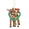 Front view of Jim Shore Rudolph and Clarice ornament, showing smiling reindeer with festive scarves inside a heart-shaped green tinsel wreath.