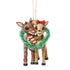 Front view of Jim Shore Rudolph and Clarice ornament, showing smiling reindeer with festive scarves inside a heart-shaped green tinsel wreath.