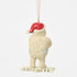 Back view of Jim Shore Bumble ornament from Rudolph the Red-Nosed Reindeer, with textured fur detail, Santa hat, and snowflake-shaped base.