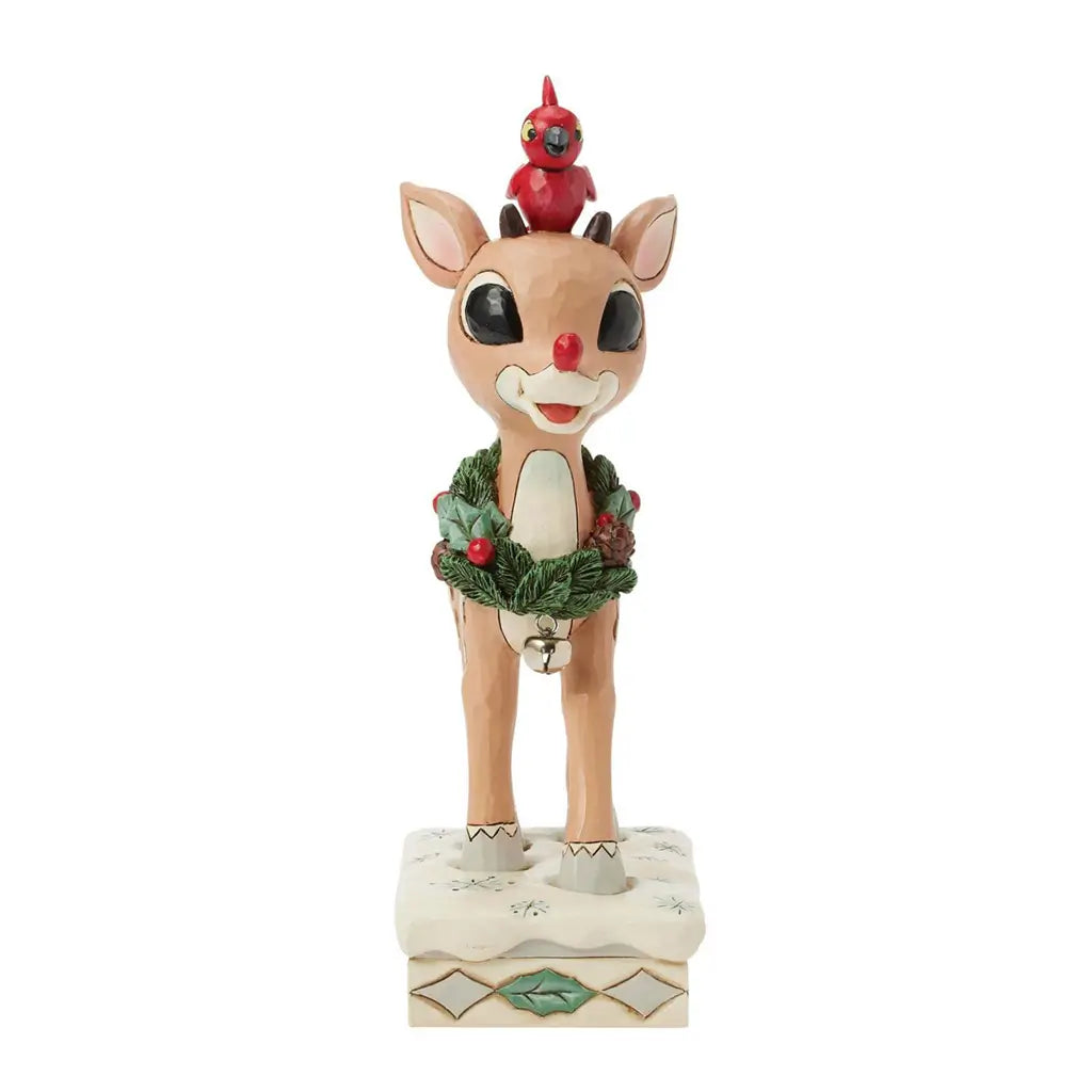 Jim Shore Traditions Woodland Rudolph the Red-Nosed Reindeer with Red Bird Figurine