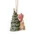 Back angled view of Jim Shore woodland Rudolph ornament, showing decorated tree with star topper.