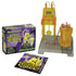 Jr. Science Explorer soda powered clock kit features bright yellow plastic components, clear tubing, and wired connectors arranged on a grid base, shown beside its colorful box and experiment guide for educational STEM use. Designed to showcase its science activity features for young learners.