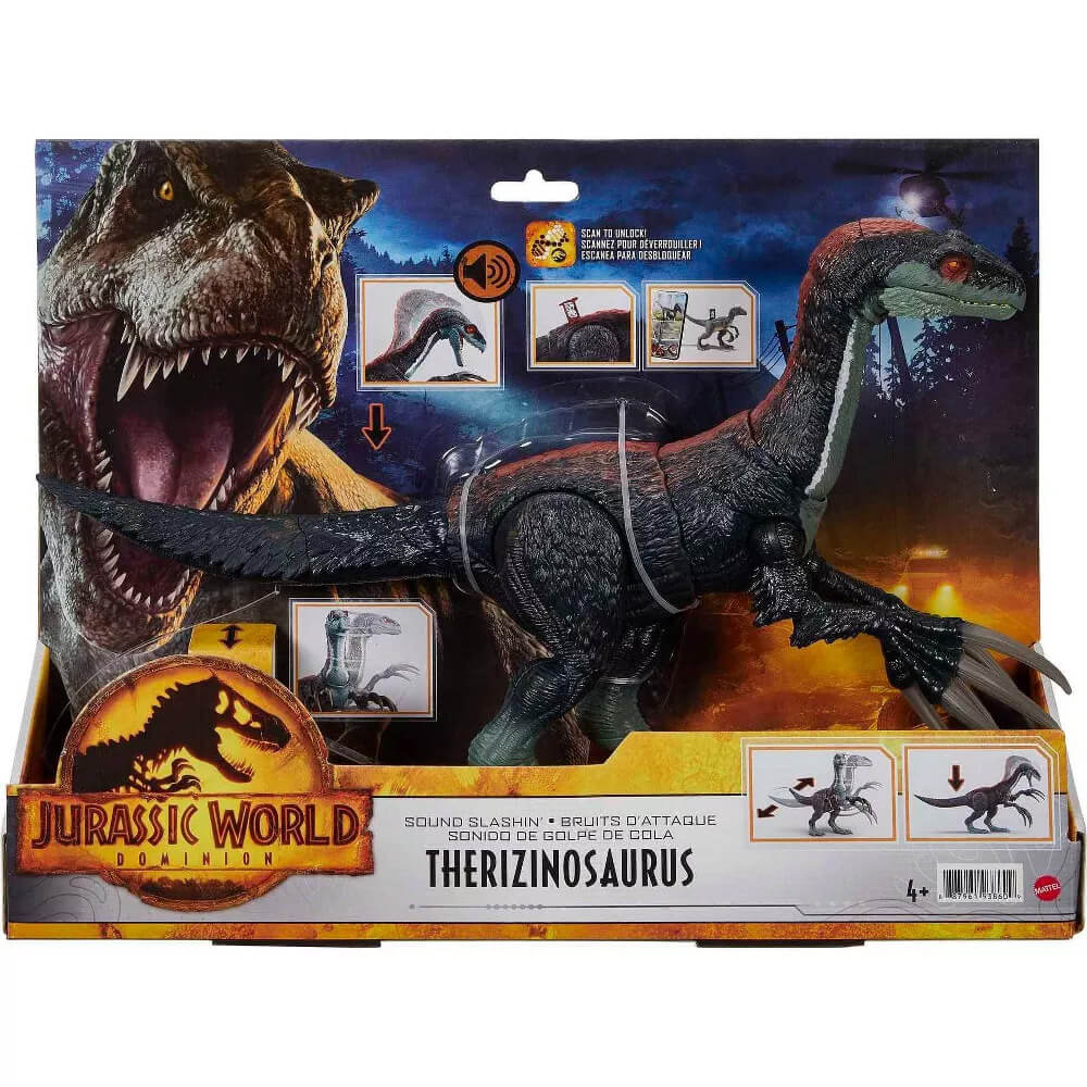 Jurassic World: Dominion Sound Slashin' Slasher Therizinosaurus Dinosaur Figure packaging