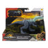 Jurassic World Rebirth Nanotyrannus Strike Attack toy shown in retail packaging with illustrated jungle scenery, dark blue dinosaur figure secured inside, bold branding, age label, and product name visible on the front.