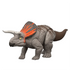 Jurassic World Zuniceratops dinosaur figure in gray plastic with orange-striped frill, horned quadruped form, and articulated legs, designed as an 8-inch Strike Attack action toy displayed on a clean white studio background.