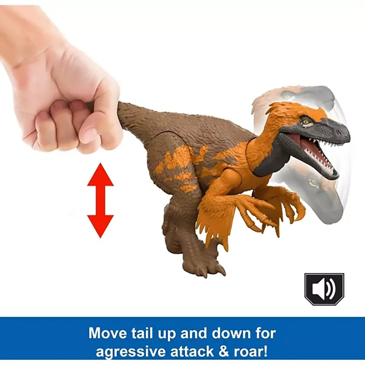 Jurassic World Rebirth Wild Roar Utahraptor 10-Inch Dinosaur Figure move tail up and down for attack and roar