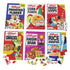 Kellogg’s cereal puzzle set with bright glossy cardboard rectangle pieces, showing Frosted Flakes, Corn Flakes, Froot Loops, Honey Smacks, Raisin Bran, and Rice Krispies on a white studio background.