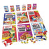 Kellogg’s puzzle collection with multicolor glossy cardboard box forms and flat interlocking pieces, featuring six classic cereal designs arranged on a white tabletop studio background.