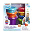 Kidoozie Stack 'n Nest Cups set in colorful plastic with seven stacking pieces shown in packaging, designed to build motor skills and encourage color recognition for toddlers aged 6–24 months.