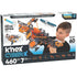 K'NEX Cyber-X C10 Crossover Legacy building set packaging with 460 pieces, 7 build options, a working motor, and a boy aiming a large blaster model that fires darts.