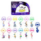 KPop Demon Hunters Hello Friend Mini Reveal collection shows colorful character keychains beneath purple retail packaging, with multiple figures and a mystery silhouette on white.