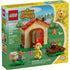 LEGO Animal Crossing Goldie's Cozy House box front displays yellow packaging with the tan cottage, Goldie character and outdoor accessories in a forest backdrop with detailed LEGO elements and realistic display presentation.