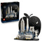 LEGO Architecture New York City 21066 set pairs its black retail box with the black, white, gray and blue Big Apple skyline model displayed on a white background.