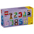 LEGO birthday numbers set packaging with colorful animal-inspired digit models, shown as buildable age decorations in a lavender box presentation on a studio background.